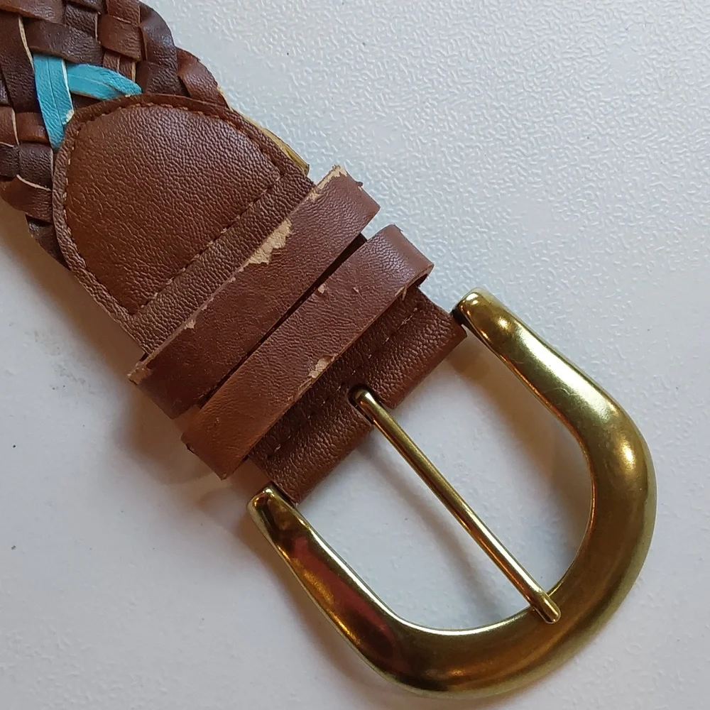 Arizona Jean Co. Womens Brown Braided Leather Belt with Turquoise Accents  Sz.XL